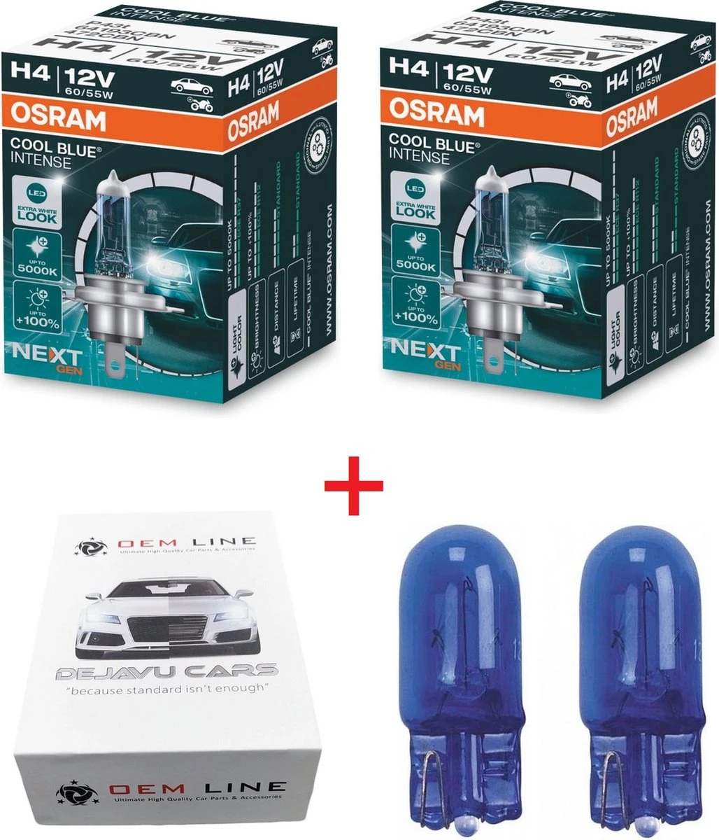 2x OEM Line T10 / W5W Lampen + 2x H4 LED 5000K Lookalike Lampen Osram Cool Blue Intense (NEXT GEN) Heldere Extra Witte Licht Tot 5000 Kelvin En Tot 100% Meer Helderheid Lichtsterkte LED / Xenon Look Koplampen Auto Lampen Set Dimlicht / Grootlicht 3 2x OEM Line T10 / W5W Lampen + 2x H4 LED 5000K Lookalike Lampen Osram Cool Blue Intense (NEXT GEN) Heldere Extra Witte Licht Tot 5000 Kelvin En Tot 100% Meer Helderheid Lichtsterkte LED / Xenon Look Koplampen Auto Lampen Set Dimlicht / Grootlicht