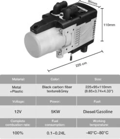 Merkloos Benzine / Diesel Standkachel - 12V 8kw Luchtverwarmer - 0.1~0.24L Brandstofverbruik - Air Heater En Auto Heater - Voor Auto's, Bussen, Campers, Vrachtwagens, Technische Voertuigen -zilver -Auto-Onderdelen 1032x1200 1