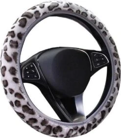 Kasey Products - Stuurhoes Auto - Voor 36-39 Cm Stuurwiel - Grijs Luipaard Patroon