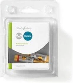 Nedis Banaanstekker - Recht - Male - Verguld - Schroef - Diameter Kabelinvoer: 7.0 Mm - Zink Legering - Zilver - 2 Stuks - Doos -Auto-Onderdelen 1058x1200