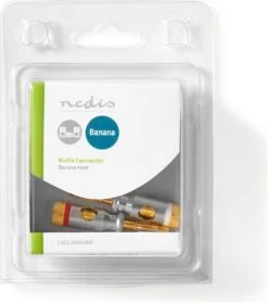 Nedis Banaanstekker - Recht - Male - Verguld - Schroef - Diameter Kabelinvoer: 7.0 Mm - Zink Legering - Zilver - 2 Stuks - Doos -Auto-Onderdelen 1062x1200