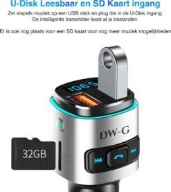 DW-G Bluetooth FM Transmitter - Auto Lader - Carkit - Handsfree - MP3 - USB - SD Kaart - Snel Lader - Bluetooth Audio Receiver -Auto-Onderdelen 1070x1200 2