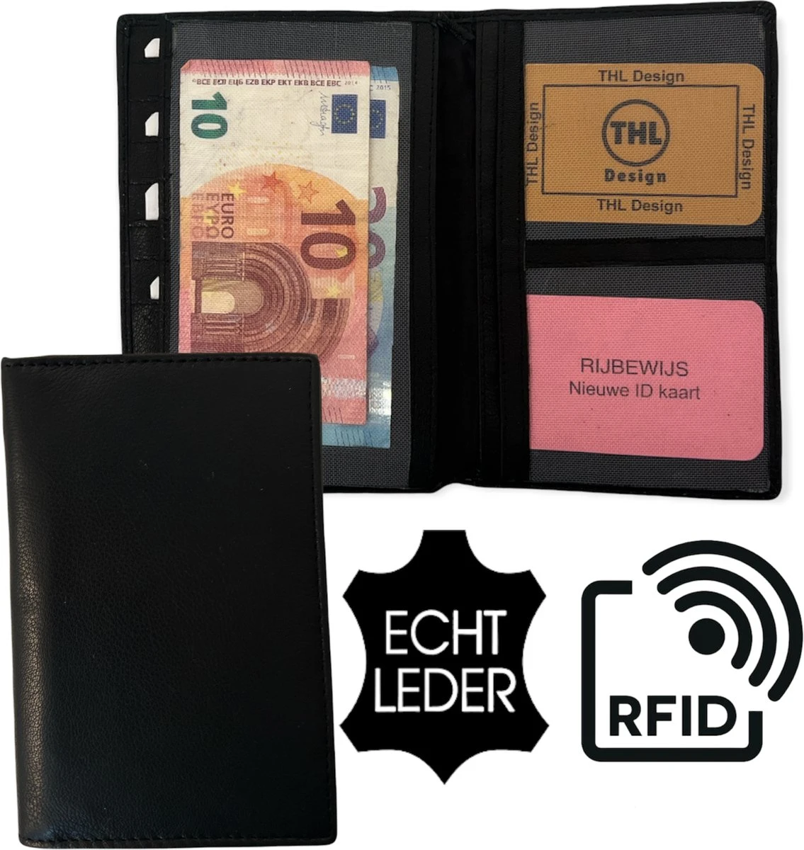 THL Design – Leren Autopapieren Mapje – Portefeuille – Paspoort Hoesje – Echt Leer Zwart 3 THL Design – Leren Autopapieren Mapje – Portefeuille – Paspoort Hoesje – Echt Leer Zwart