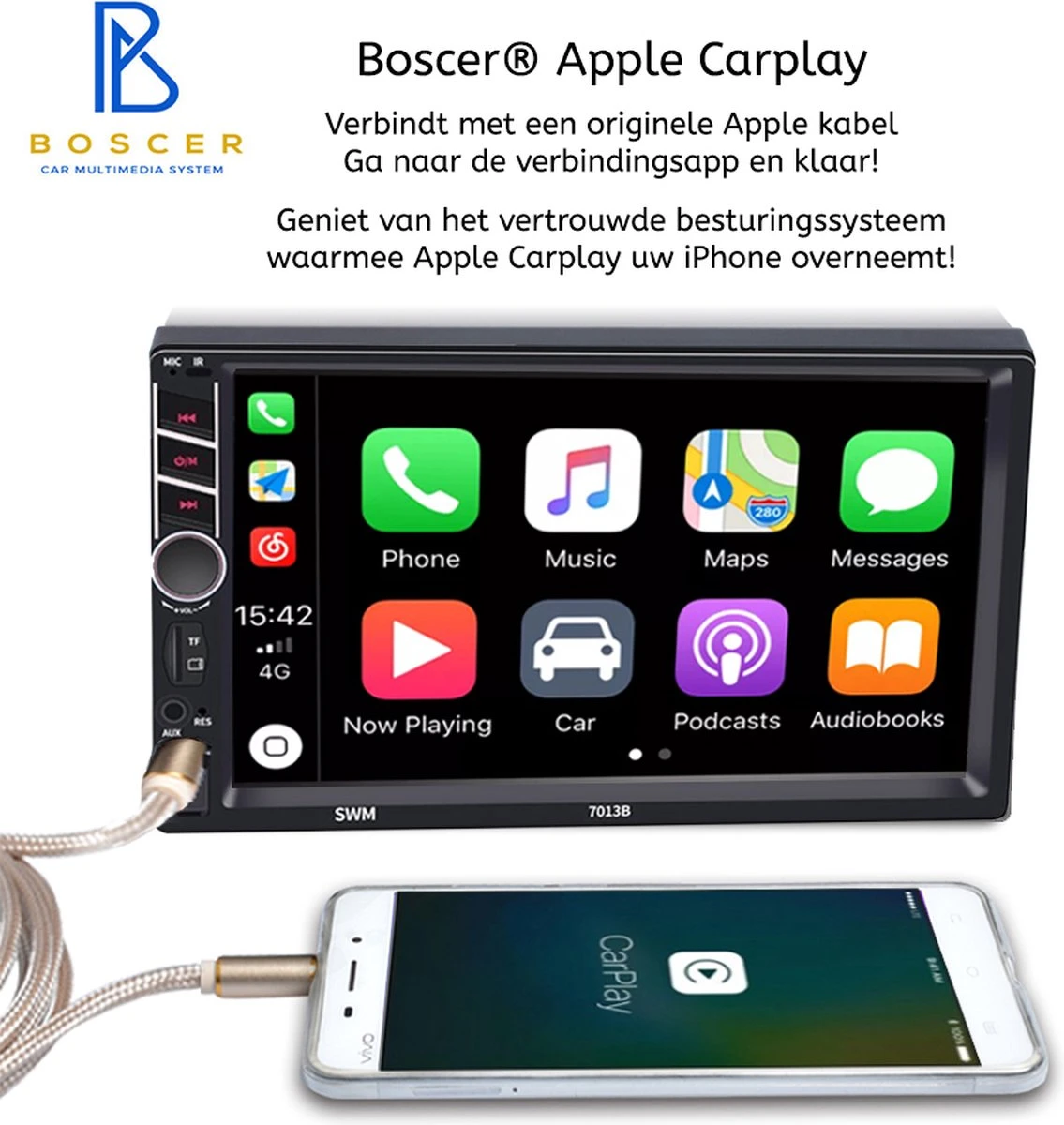 Boscer® Autoradio 2Din Universeel | Apple Carplay & Android Auto | 7' HD Touchscreen | USB - AUX - Bluetooth | Achteruitrijcamera 4 Boscer® Autoradio 2Din Universeel | Apple Carplay & Android Auto | 7' HD Touchscreen | USB - AUX - Bluetooth | Achteruitrijcamera - Afbeelding 2