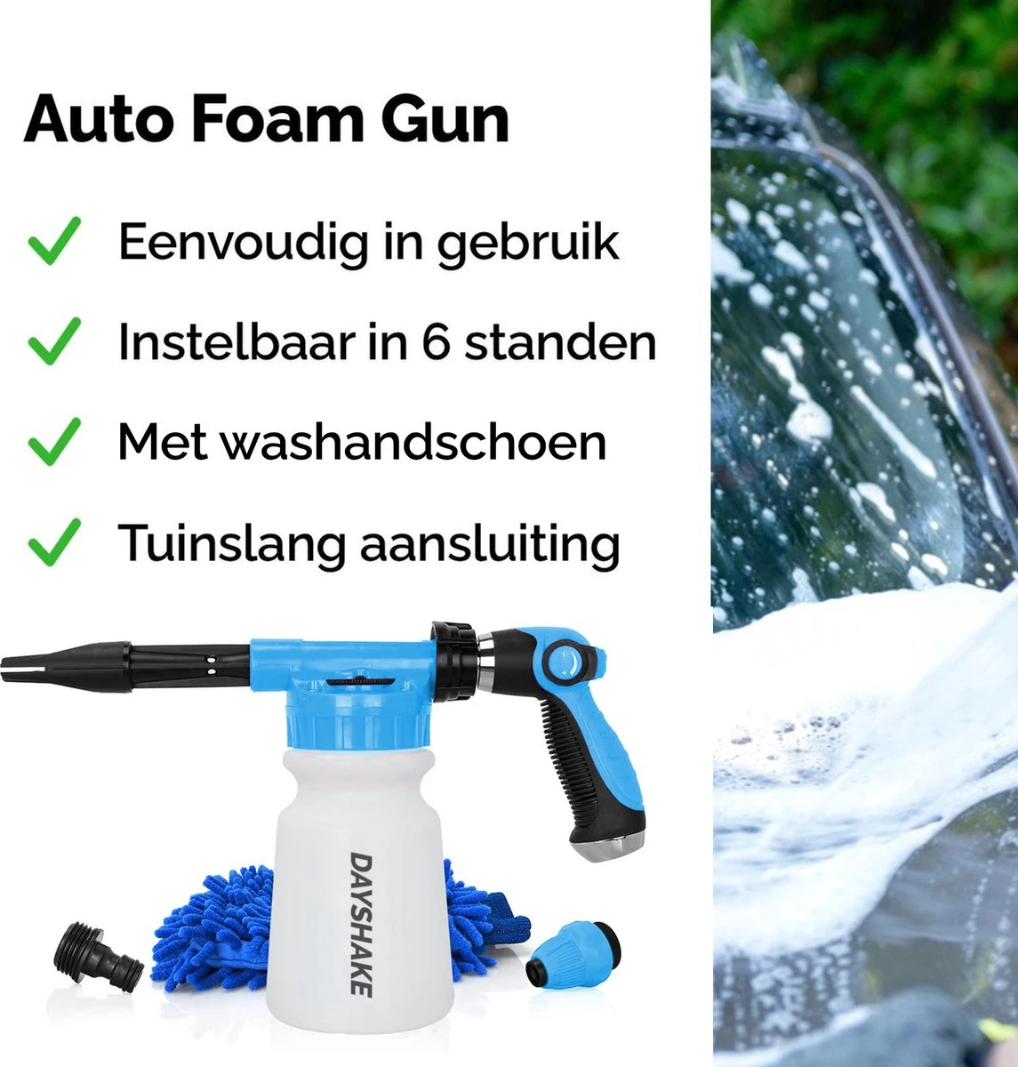 Dayshake Snow Foam Gun Voor Tuinslang - Inclusief Washandschoen - Foam Lance - Schuim Spuit Auto - Foam Cannon 4 Dayshake Snow Foam Gun Voor Tuinslang - Inclusief Washandschoen - Foam Lance - Schuim Spuit Auto - Foam Cannon - Afbeelding 2