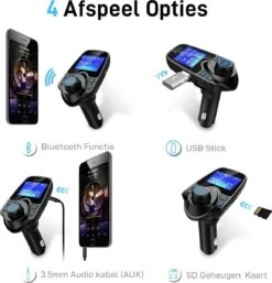 Bluetooth FM Transmitter Auto / FM Transmitter Draadloze Bluetooth Carkit / MP3 Speler/ Handsfree Bellen In De Auto / USB Lader / Radio / TF/SD Kaart Poort / AUX Input / 2 USB Poorten / USB Oplader / Audio / Radio / SD/TF Kaart / T11 -Auto-Onderdelen 1155x1200 2