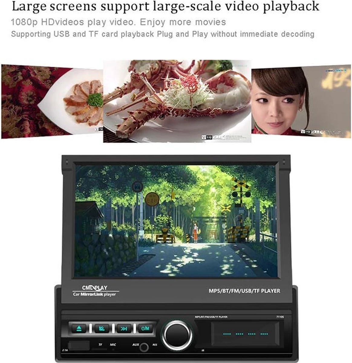 TechU™ Autoradio Met Klapscherm T96 Touchscreen – 1 Din Met Afstandsbediening – 7 Inch Kleuren Display – Bluetooth – AUX – USB – SD – FM Radio – Handsfree Bellen 11 TechU™ Autoradio Met Klapscherm T96 Touchscreen – 1 Din Met Afstandsbediening – 7 Inch Kleuren Display – Bluetooth – AUX – USB – SD – FM Radio – Handsfree Bellen - Afbeelding 9