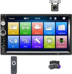 TechU™ Autoradio AT3 – 2 Din 7 Inch Touchscreen Monitor – Incl. Achteruitrijcamera – Bluetooth – Handsfree Bellen – FM Radio – USB – AUX – SD – Incl. Afstandsbediening En Stuurwielbediening