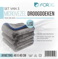 ForDig 1100 GSM Microvezeldoeken (3 Stuks) – Anti Kras – Super Absorberend - Auto Droogdoek – Microvezel Droogdoek – Watermagneet – 40 X 40 Cm -Auto-Onderdelen 1174x1200 2
