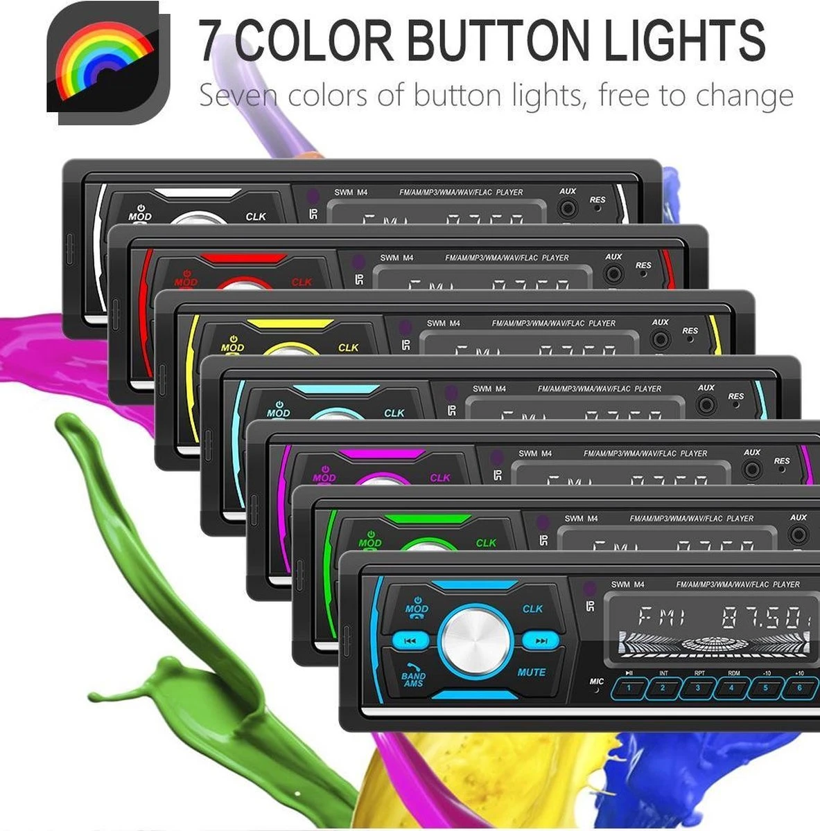 TechU™ Autoradio T93 – 1 Din Met Afstandsbediening – 7 Kleuren LCD Display – Bluetooth – AUX – USB – SD – DAB DAB+ FM Radio – Handsfree Bellen 12 TechU™ Autoradio T93 – 1 Din Met Afstandsbediening – 7 Kleuren LCD Display – Bluetooth – AUX – USB – SD – DAB DAB+ FM Radio – Handsfree Bellen - Afbeelding 10