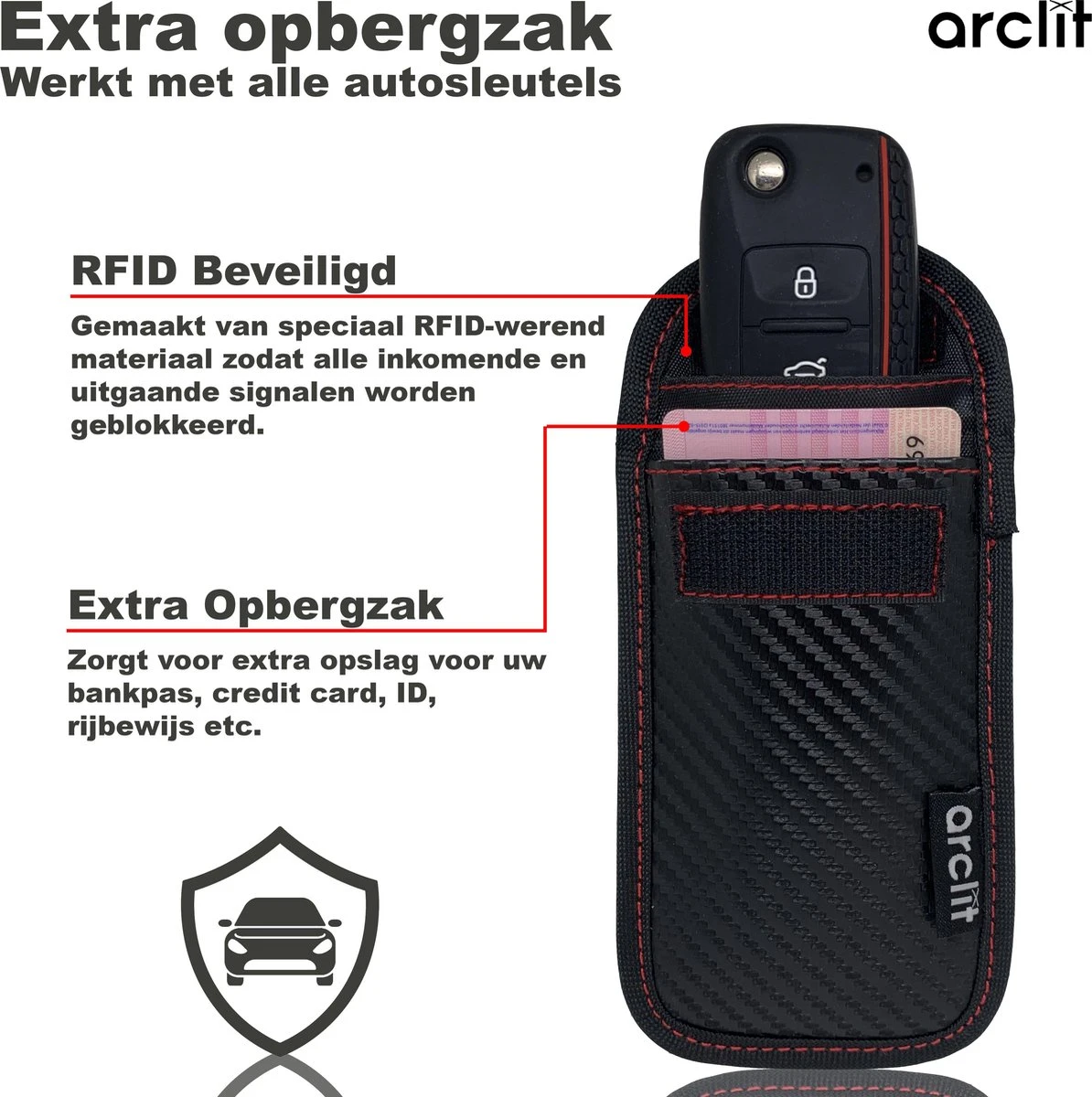 Arclit® | 2x Autosleutel RFID Anti-Diefstal Beschermhoes + 2x RFID Kaarthouders | 2Pack | Keyless Entry Beveiliging Hoesje | Signaal Blokkerende Beschermhoes | Voordeelverpakking | Carbon 4 Arclit® | 2x Autosleutel RFID Anti-Diefstal Beschermhoes + 2x RFID Kaarthouders | 2Pack | Keyless Entry Beveiliging Hoesje | Signaal Blokkerende Beschermhoes | Voordeelverpakking | Carbon - Afbeelding 2