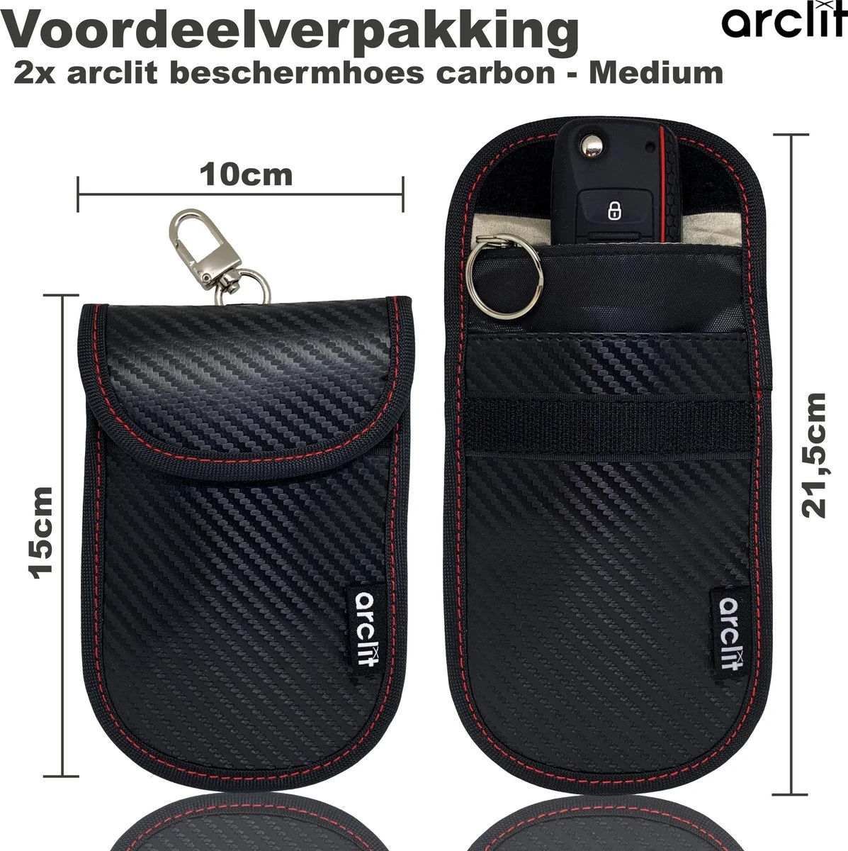 Arclit® | 2x Autosleutel RFID Anti-Diefstal Beschermhoes + 2x RFID Kaarthouders | 2Pack | Keyless Entry Beveiliging Hoesje | Signaal Blokkerende Beschermhoes | Voordeelverpakking | Carbon | Maat M 6 Arclit® | 2x Autosleutel RFID Anti-Diefstal Beschermhoes + 2x RFID Kaarthouders | 2Pack | Keyless Entry Beveiliging Hoesje | Signaal Blokkerende Beschermhoes | Voordeelverpakking | Carbon | Maat M - Afbeelding 4