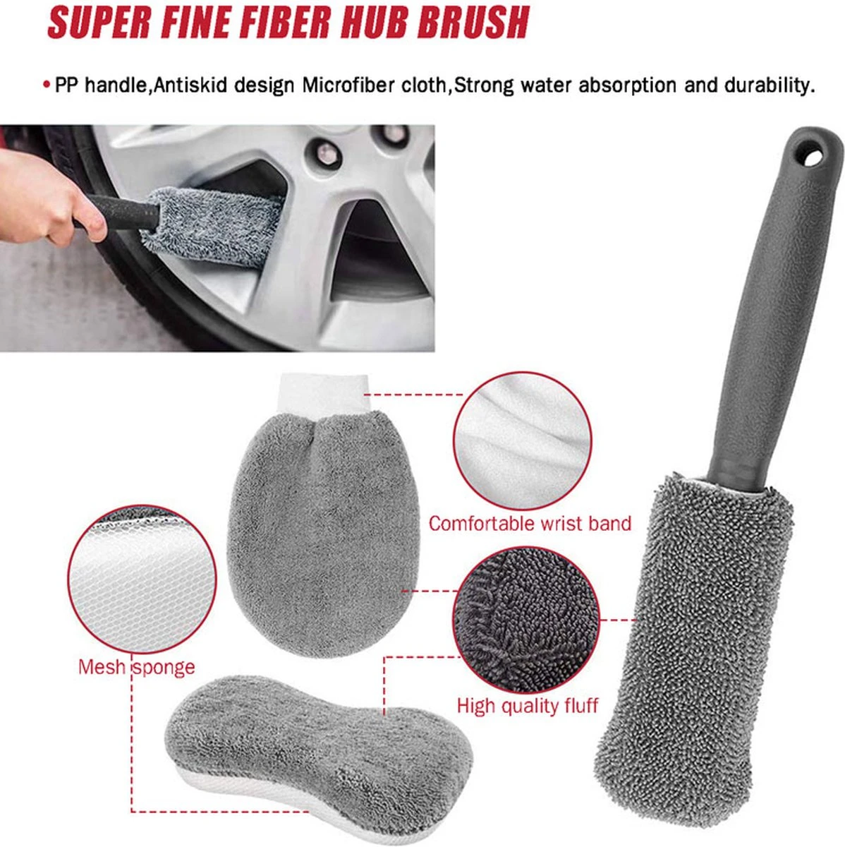 Auto Was Set - Autowasset - Wasset Spons - Wasborstel - Velgenborstel/Wheelbrush/Wheel Woolies - Microvezeldoek/Droogdoek - Wassen/Schoonmaak/Reinigen 9 Auto Was Set - Autowasset - Wasset Spons - Wasborstel - Velgenborstel/Wheelbrush/Wheel Woolies - Microvezeldoek/Droogdoek - Wassen/Schoonmaak/Reinigen - Afbeelding 7