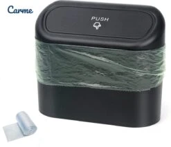 Auto Prullenbak Carme® Inclusief 50 Bijpassende Vuilniszakken- Auto Opslag - Vuilnisbak Auto - Kleine Prullenbak 1L - Car Trash Can - Auto Prullenbak Met Plastic Zakjes - Multifunctionele Prullenbak - Vuilnisbak - Auto Accessoires - Zwart