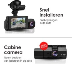 Abask® - 4K Ultra HD Dashcam - Dashcam Voor Auto - Geheugen Tot 256GB - Voor En Achter Camera - 310° Kijkhoek - Zwart/450g -Auto-Onderdelen 1200x1070