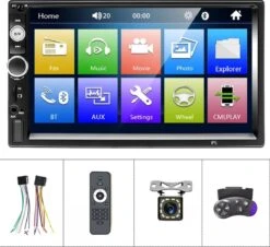 TechU™ Autoradio AT3 – 2 Din 7 Inch Touchscreen Monitor – Incl. Achteruitrijcamera – Bluetooth – Handsfree Bellen – FM Radio – USB – AUX – SD – Incl. Afstandsbediening En Stuurwielbediening -Auto-Onderdelen 1200x1097 2