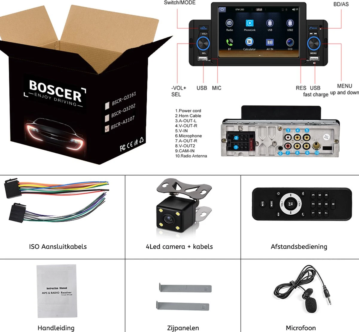 Boscer® 1Din Autoradio | 5' HD Touchscreen | Apple Carplay & Android Auto | Bluetooth, USB & MP5 | Achteruitrijcamera & Externe Microfoon 5 Boscer® 1Din Autoradio | 5' HD Touchscreen | Apple Carplay & Android Auto | Bluetooth, USB & MP5 | Achteruitrijcamera & Externe Microfoon - Afbeelding 3