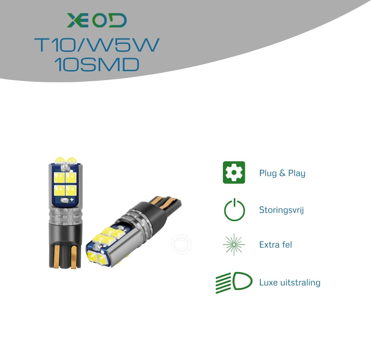 XEOD Lampen Set – W5W T10 LED – 6000K Wit Licht Canbus – 2 Stuks 4 XEOD Lampen Set – W5W T10 LED – 6000K Wit Licht Canbus – 2 Stuks - Afbeelding 2