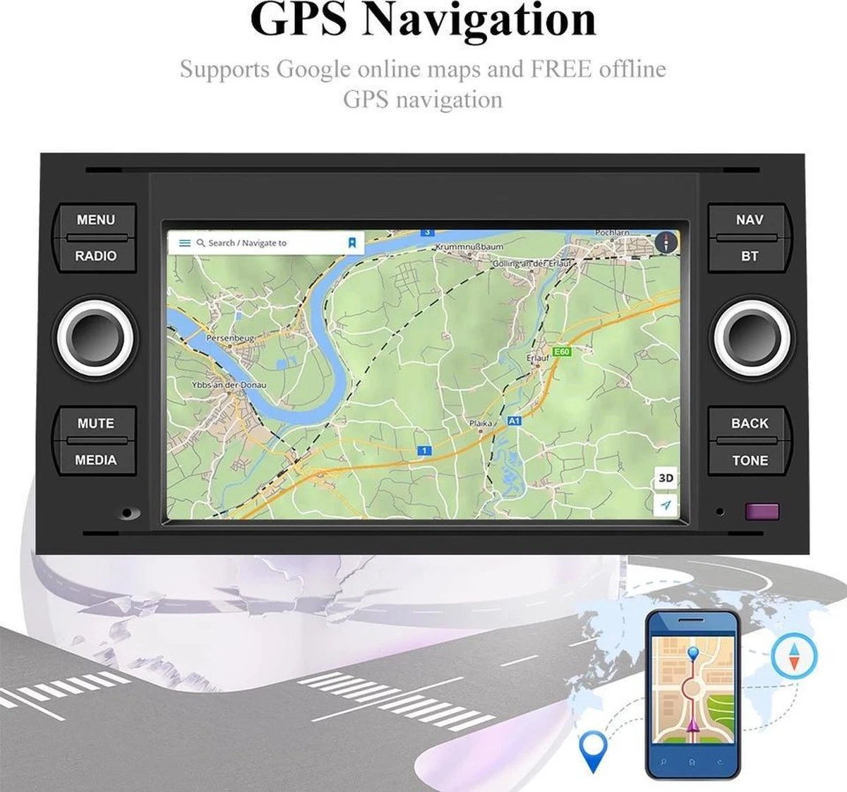 Merkloos Ford Fiesta Focus C-Max S-Max Galaxy Fusion Connect Android 8.1 Navigatie Bluetooth USB WiFi 4 Merkloos Ford Fiesta Focus C-Max S-Max Galaxy Fusion Connect Android 8.1 Navigatie Bluetooth USB WiFi - Afbeelding 2