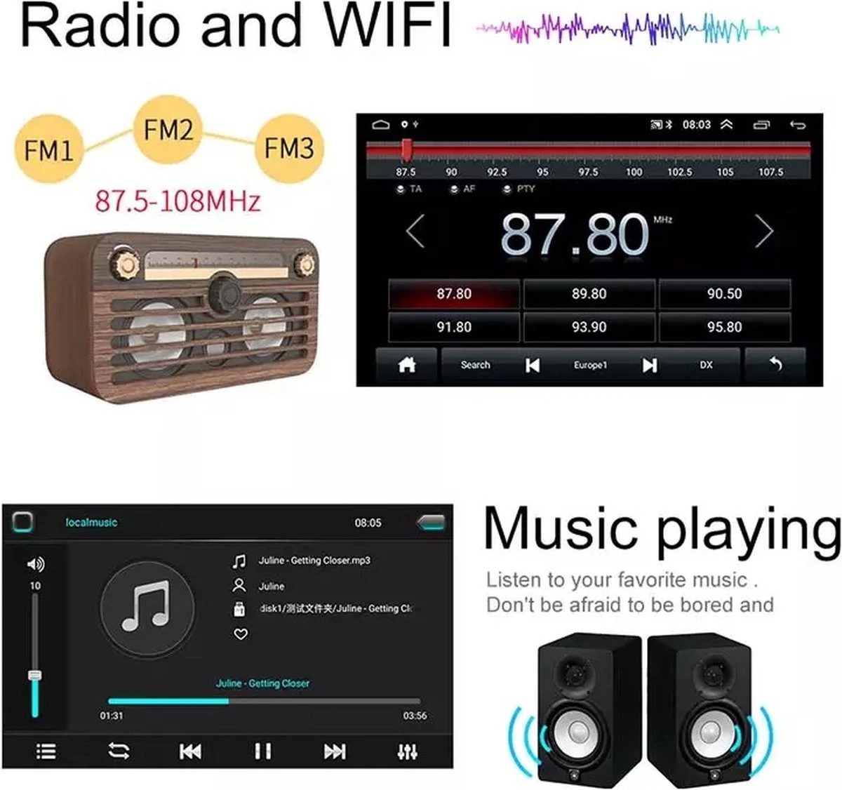 TechU™ Autoradio AT27 – 1 Din Dual Camera – 8” Touchscreen Monitor – Bluetooth & Wifi – Android 9.1 – Handsfree Bellen – FM Radio – USB – GPS Navigatie 7 TechU™ Autoradio AT27 – 1 Din Dual Camera – 8” Touchscreen Monitor – Bluetooth & Wifi – Android 9.1 – Handsfree Bellen – FM Radio – USB – GPS Navigatie - Afbeelding 5