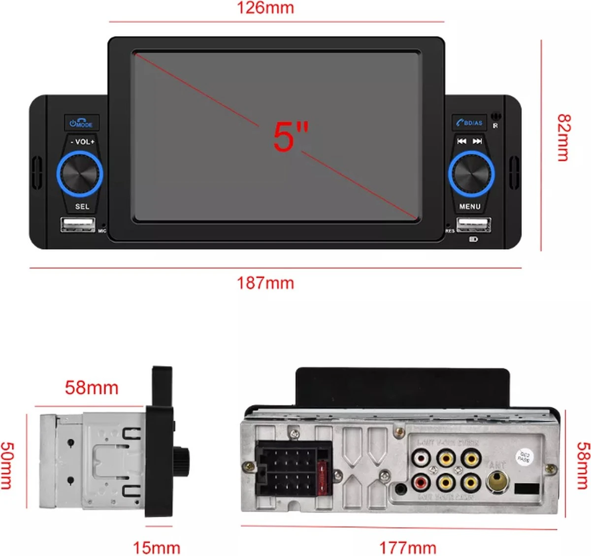 Boscer® 1Din Autoradio | 5' HD Touchscreen | Apple Carplay & Android Auto | Bluetooth, USB & MP5 | Achteruitrijcamera & Externe Microfoon 12 Boscer® 1Din Autoradio | 5' HD Touchscreen | Apple Carplay & Android Auto | Bluetooth, USB & MP5 | Achteruitrijcamera & Externe Microfoon - Afbeelding 10