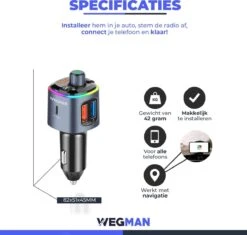 Wegman Bluetooth FM Transmitter - Carkit - Autolader USB C - Snellader - Handsfree Bellen - Autoradio - Auto Accessoires -Auto-Onderdelen 1200x1142 11