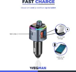 Wegman Bluetooth FM Transmitter - Carkit - Autolader USB C - Snellader - Handsfree Bellen - Autoradio - Auto Accessoires -Auto-Onderdelen 1200x1142 9