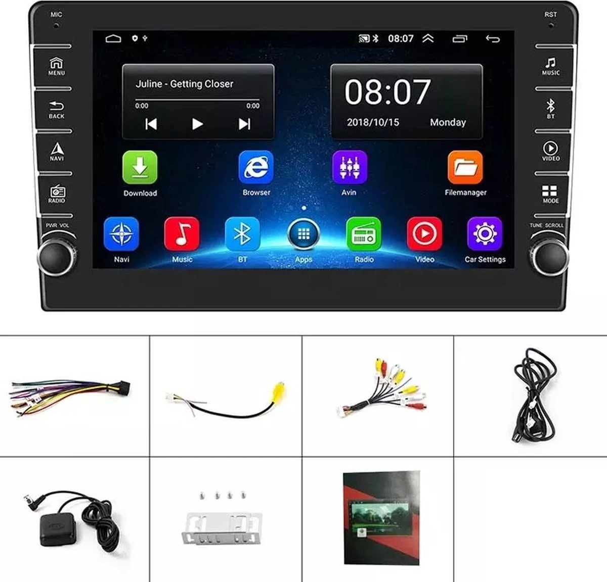 TechU™ Autoradio AT27 – 1 Din Dual Camera – 8” Touchscreen Monitor – Bluetooth & Wifi – Android 9.1 – Handsfree Bellen – FM Radio – USB – GPS Navigatie 14 TechU™ Autoradio AT27 – 1 Din Dual Camera – 8” Touchscreen Monitor – Bluetooth & Wifi – Android 9.1 – Handsfree Bellen – FM Radio – USB – GPS Navigatie - Afbeelding 12