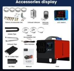 Merkloos Standkachel Diesel - 12V 5KW Luchtverwarmer - Met Inbouwset - Auto LCD-Scherm - Diesel Standkachel - Voor Cabine Van VerschillendeAuto's/Bussen/Campers/Vrachtwagens - Rood -Auto-Onderdelen 1200x1153 6