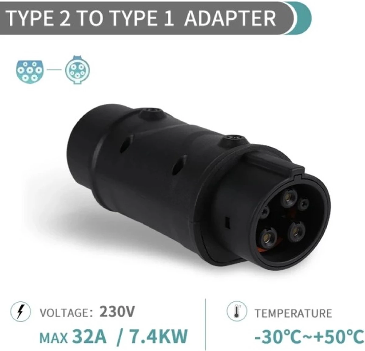 Merkloos Type 2 Naar Type 1 Verloopstekker Elektrische Auto 32 Ampère 4 Merkloos Type 2 Naar Type 1 Verloopstekker Elektrische Auto 32 Ampère - Afbeelding 2