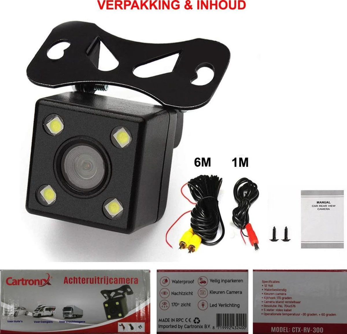Cartronix RV-300 Achteruitrijcamera | Universeel | 4 LED | Nachtzicht | Waterproof | Auto 4 Cartronix RV-300 Achteruitrijcamera | Universeel | 4 LED | Nachtzicht | Waterproof | Auto - Afbeelding 2