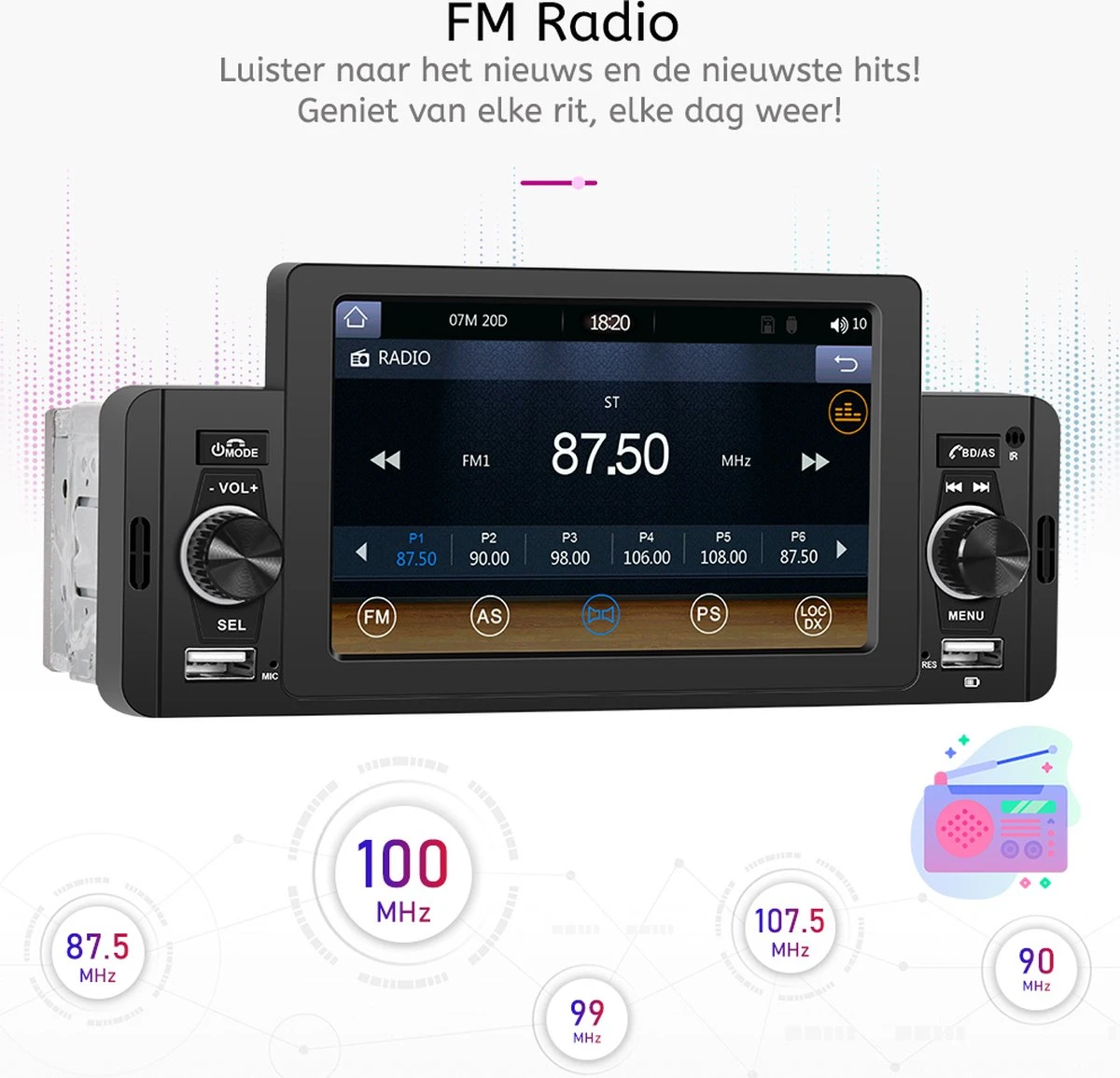 Boscer® 1Din Autoradio | 5' HD Touchscreen | Apple Carplay & Android Auto | Bluetooth, USB & MP5 | Achteruitrijcamera & Externe Microfoon 9 Boscer® 1Din Autoradio | 5' HD Touchscreen | Apple Carplay & Android Auto | Bluetooth, USB & MP5 | Achteruitrijcamera & Externe Microfoon - Afbeelding 7