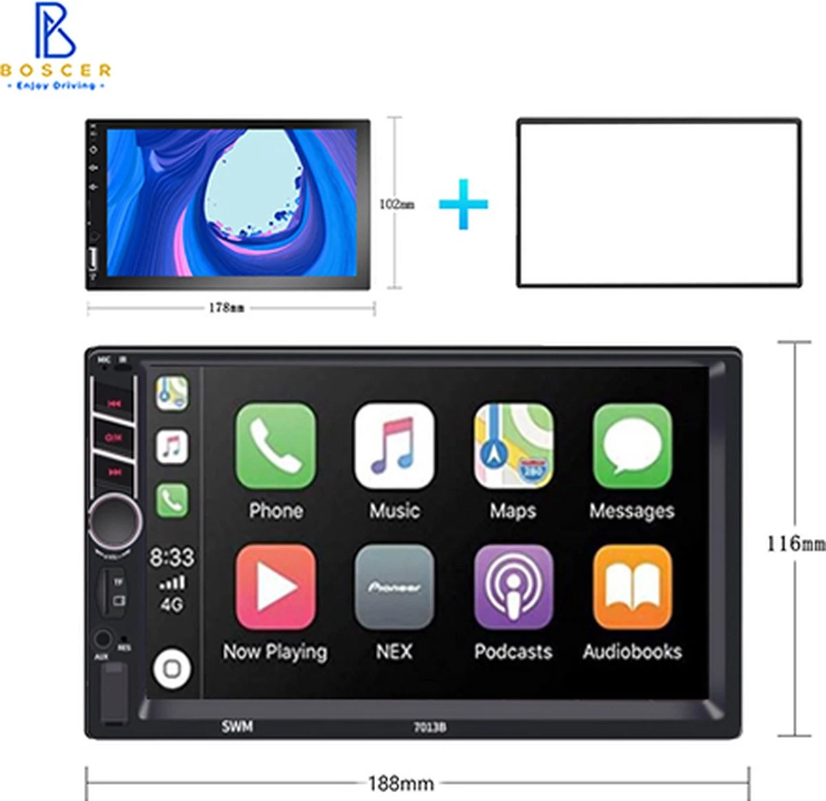 Boscer® Autoradio 2Din Universeel | Apple Carplay & Android Auto | 7' HD Touchscreen | USB - AUX - Bluetooth | Achteruitrijcamera 9 Boscer® Autoradio 2Din Universeel | Apple Carplay & Android Auto | 7' HD Touchscreen | USB - AUX - Bluetooth | Achteruitrijcamera - Afbeelding 7