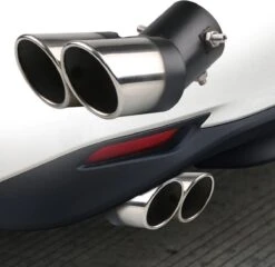 Merkloos Dubbele Uitlaat Chrome Aflopend 60mm Kopstuk / Eindstuk RVS [Uitlaat Sierstuk - Uitlaat Tuning - Uitlaat Koppelstuk]