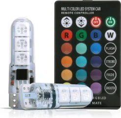 Merkloos T10 LED Bluetooth RGBW (set) [W5W LED Met Afstandbediening] [Wit - Blauw - Rood - Groen]