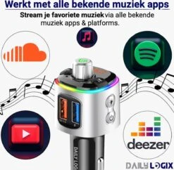 Bluetooth FM Transmitter - Muziek Streamen - Handsfree Bellen - Carkit Met LED Verlichting - Auto Accessories - Bluetooth Adapter - MP3 Speler - USB Stick - SD Kaart - Snellader Iphone/Samsung - Autoradio - Daily Logix® 16 Bluetooth FM Transmitter - Muziek Streamen - Handsfree Bellen - Carkit Met LED Verlichting - Auto Accessories - Bluetooth Adapter - MP3 Speler - USB Stick - SD Kaart - Snellader Iphone/Samsung - Autoradio - Daily Logix® -Auto-Onderdelen 1200x1178 2
