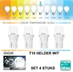 Merkloos 4x T10 Led Lamp (Set 4 Stuks) W5W 12V 5W SMD Helder Wit 6500 Kelvin CANBus Kentekenverlichting | Kenteken | Autolampen | Autolamp | Leeslicht | Achterlicht | Links | Rechts