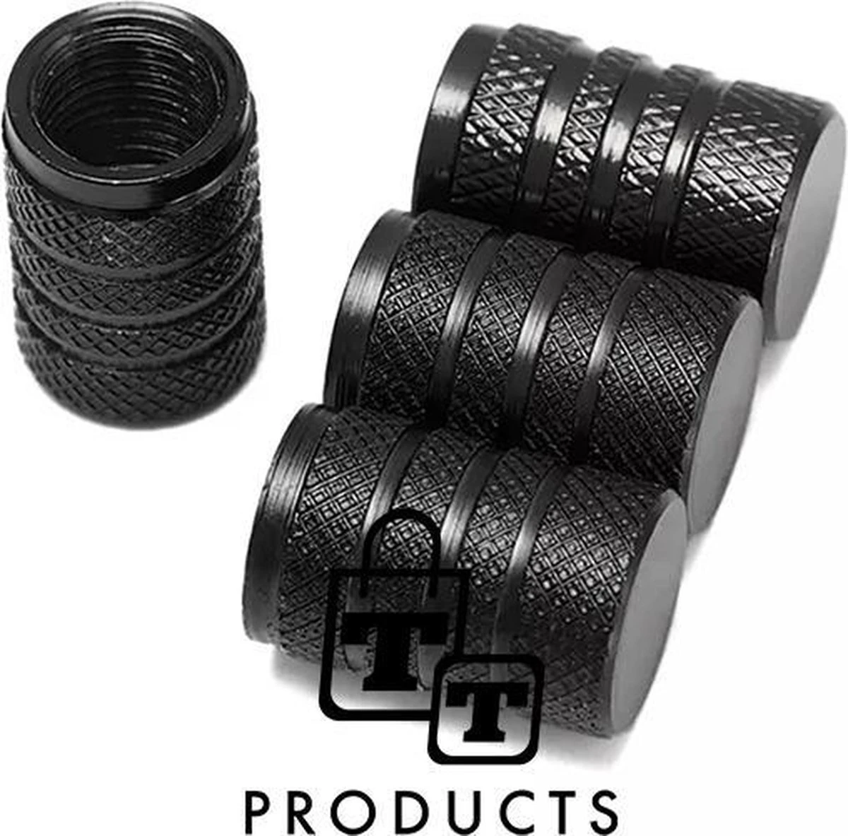TT-products Ventieldoppen 3-rings Black Aluminium 4 Stuks Zwart - Auto Ventieldop - Ventieldopjes 4 TT-products Ventieldoppen 3-rings Black Aluminium 4 Stuks Zwart - Auto Ventieldop - Ventieldopjes - Afbeelding 2