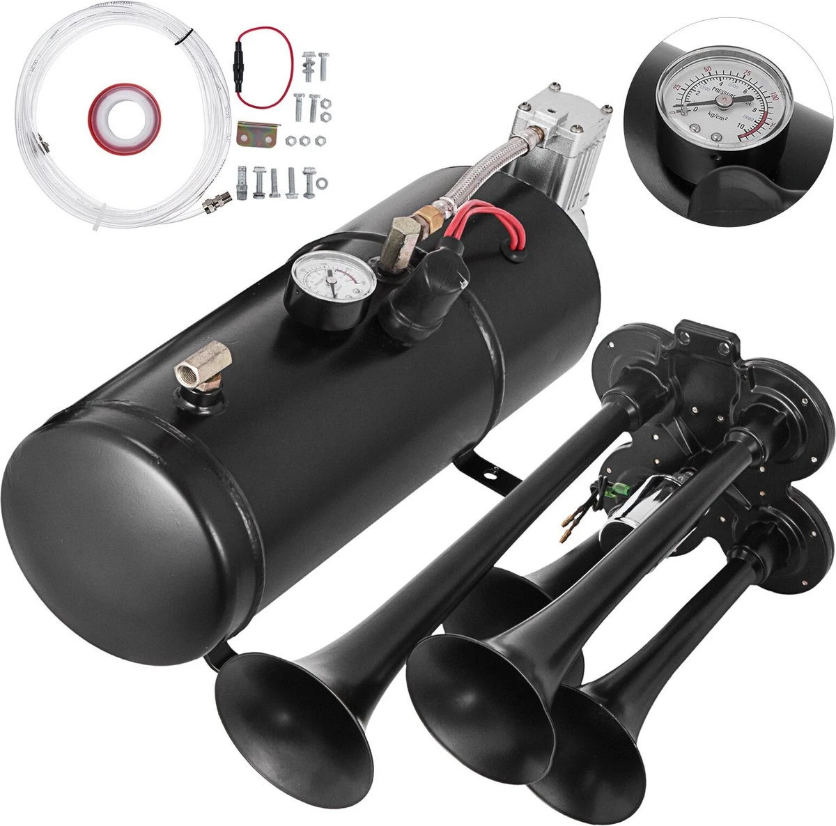 Merkloos 12V Luchthoorn - Claxon - Toeter - Hoorn - Universeel - Complete Set - Autolader Luchthoorn - Professioneel - 150DB 3 Merkloos 12V Luchthoorn - Claxon - Toeter - Hoorn - Universeel - Complete Set - Autolader Luchthoorn - Professioneel - 150DB