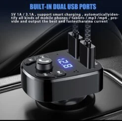 Merkloos Draadloze FM Transmitter & Auto Lader - USB Oplader - Sigaretten Aansteker-Bluetooth Carkit - Handsfree Bellen -Auto-Onderdelen 1200x1187 1