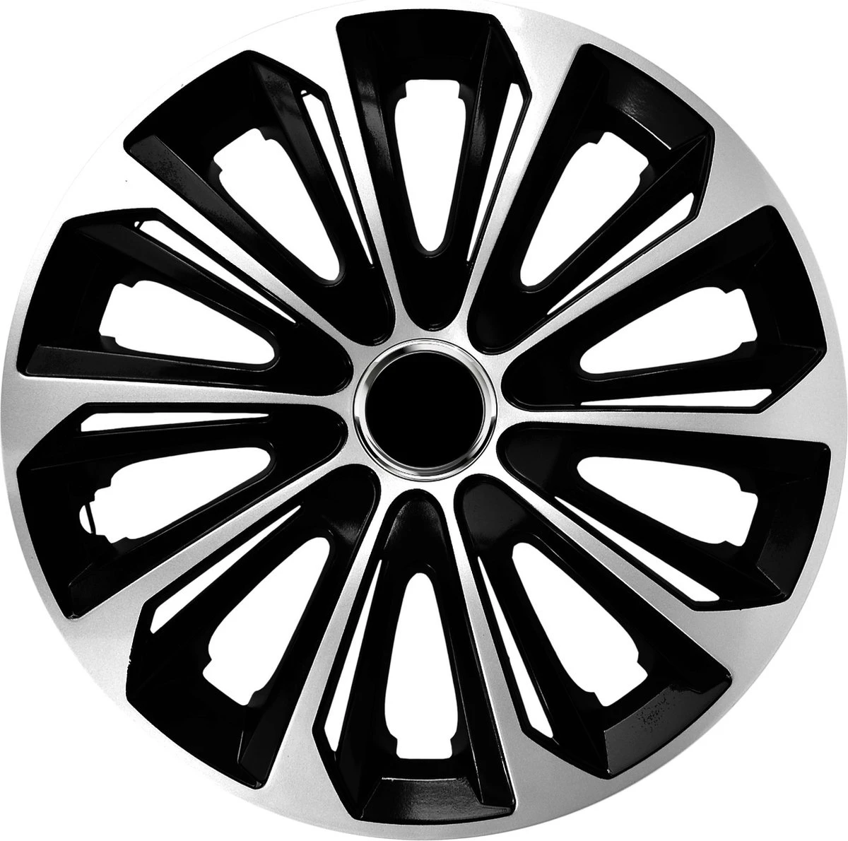 NRM - Stig Extra Wieldoppen 14" - Zilver & Zwart- Set Van 4 Stuks - ABS / Duurzaam / Resistant 2 NRM - Stig Extra Wieldoppen 14" - Zilver & Zwart- Set Van 4 Stuks - ABS / Duurzaam / Resistant