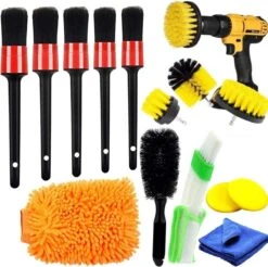 TLVX Auto Schoonmaak Set Compleet | Autoreiniging Set | Auto Borstel Set | Velgen Schoonmaak | Auto Velgen Reinigen | Gedetailleerde Reiniging Set Auto Interieur, Exterieur, Motor, Ventilatiesleuven, Dashboard, Embleem, Velgen, Autoranden | 17stuks