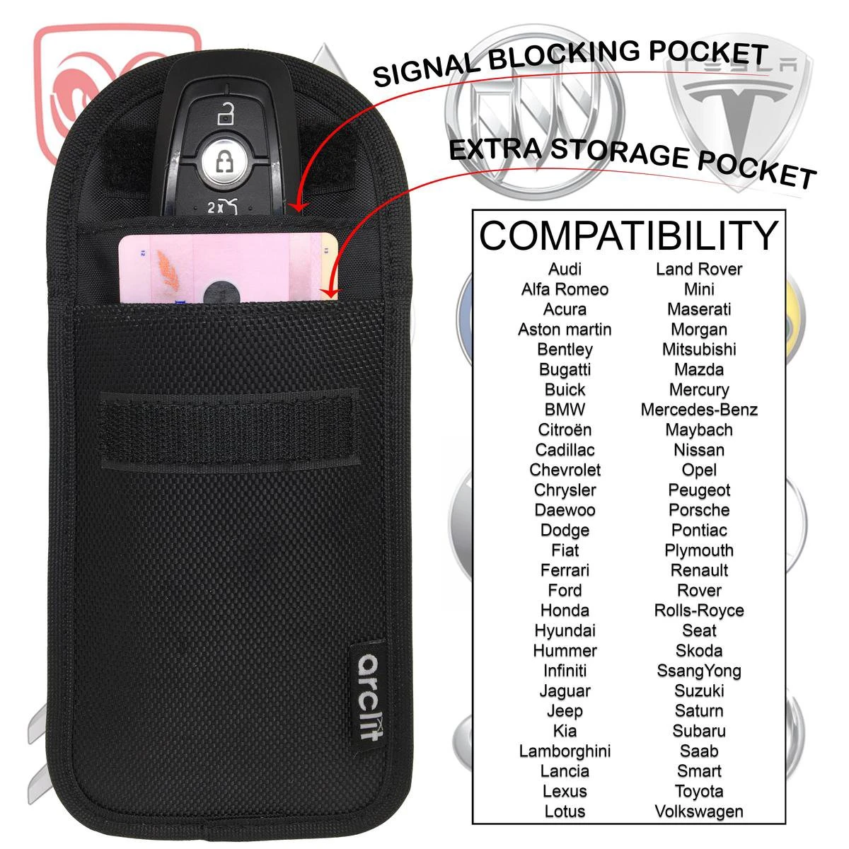 Arclit® | 2x Autosleutel RFID Anti-Diefstal Beschermhoes + 2x RFID Kaarthouders | 2Pack | Keyless Entry Beveiliging Hoesje | Signaal Blokkerende Beschermhoes | Voordeelverpakking | Maat M 4 Arclit® | 2x Autosleutel RFID Anti-Diefstal Beschermhoes + 2x RFID Kaarthouders | 2Pack | Keyless Entry Beveiliging Hoesje | Signaal Blokkerende Beschermhoes | Voordeelverpakking | Maat M - Afbeelding 2