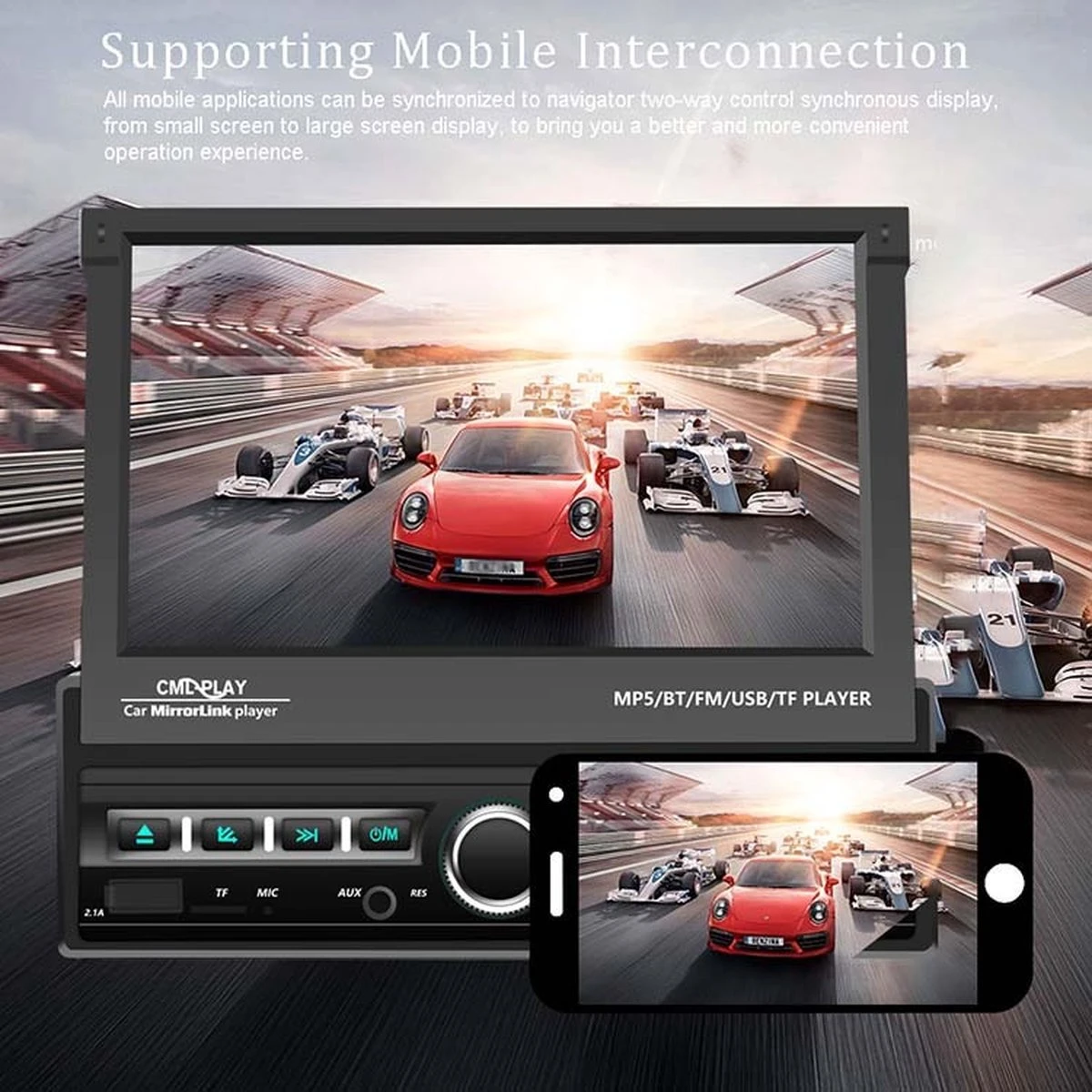 TechU™ Autoradio Met Klapscherm T96 Touchscreen – 1 Din Met Afstandsbediening – 7 Inch Kleuren Display – Bluetooth – AUX – USB – SD – FM Radio – Handsfree Bellen 7 TechU™ Autoradio Met Klapscherm T96 Touchscreen – 1 Din Met Afstandsbediening – 7 Inch Kleuren Display – Bluetooth – AUX – USB – SD – FM Radio – Handsfree Bellen - Afbeelding 5