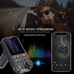 Igoods Bluetooth FM Transmitter - 170 ° Rotatie Auto Radio Adapter - Met 1,8-inch Kleurenscherm - Handsfree Bellen - Ondersteunt QC3.0 Opladen, Treble En Bass Sound Muziekspeler - Zwart -Auto-Onderdelen 1200x1200 166