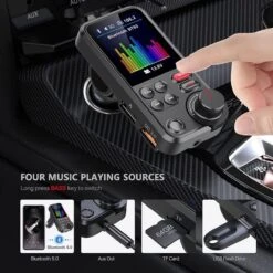 Igoods Bluetooth FM Transmitter - 170 ° Rotatie Auto Radio Adapter - Met 1,8-inch Kleurenscherm - Handsfree Bellen - Ondersteunt QC3.0 Opladen, Treble En Bass Sound Muziekspeler - Zwart -Auto-Onderdelen 1200x1200 167