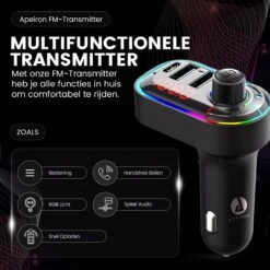 Apeiron FM Transmitter - Bluetooth - Autolader - Draadloze Carkit - RGB Light - 2x Fastcharger USB Poort - USB-C Poort - Handsfree Bellen - Voor Alle Telefoons - FM Transmitter Auto - Bluetooth 5.0 -Auto-Onderdelen 1200x1200 206