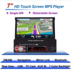 TechU™ T47 Autoradio Met Uitklap Scherm – 1 Din 7 Inch + Afstandsbediening – Bluetooth – USB – AUX – FM Radio – GPS Navigatie – Handsfree Bellen – Autoradio Met Scherm -Auto-Onderdelen 1200x1200 291