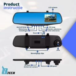 Qtech Dual Dashcam Voor Auto - Voor En Achter Camera - Spiegel - Full HD - 32GB - G Sensor - Bewegingsdetectie En Parkeerstand - Nederlandse Handleiding -Auto-Onderdelen 1200x1200 43
