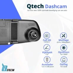 Qtech Dual Dashcam Voor Auto - Voor En Achter Camera - Spiegel - Full HD - 32GB - G Sensor - Bewegingsdetectie En Parkeerstand - Nederlandse Handleiding -Auto-Onderdelen 1200x1200 44